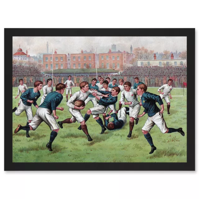 Schottland England 1893 Rugby Union Fußballspiel Gemälde gerahmt A3 Kunstdruck