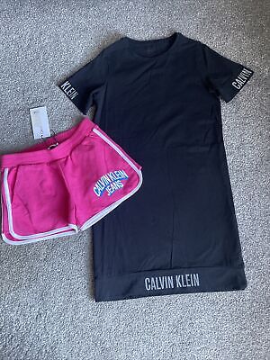 Calvin KLEIN T-shirt Nero Per Ragazze Vestito e Pantaloncini Rosa Nuovo con Etichetta Bundle età 8 anni