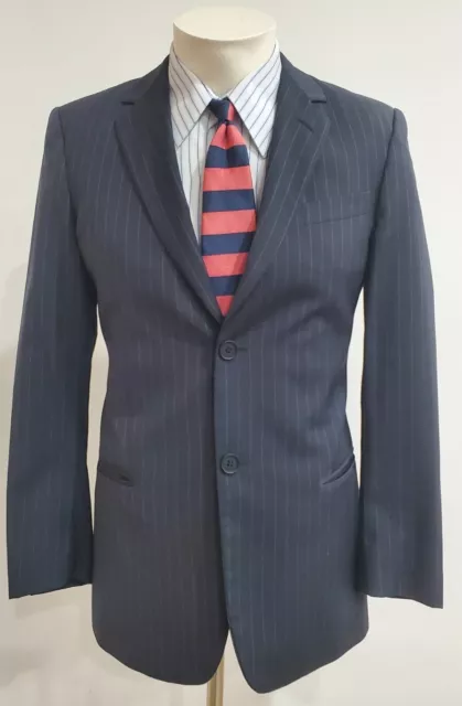 EMPORIO ARMANI Men Blazer 38 Navy Pinstripe Two Button Sport Coat Wool Italy