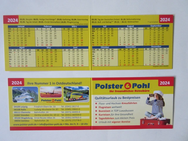 TASCHENKALENDER SCHECKKARTENFORMAT 2023 Polster & Pohl Reisen , NEU EUR 