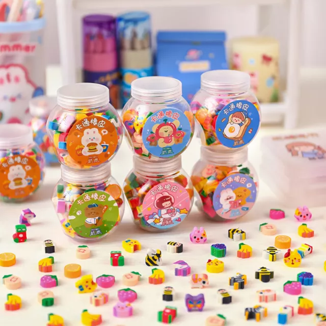 50PCS Cute Rubber Eraser Creative Animal Fruit Pencil Erasers Mini Stationery LT