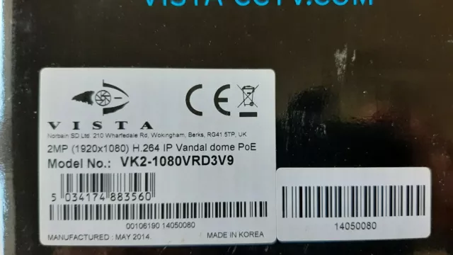 Boxed Vista IP CCTV DOME SECURITY CAMERA 1080p VK2-1080VRD3V9 3