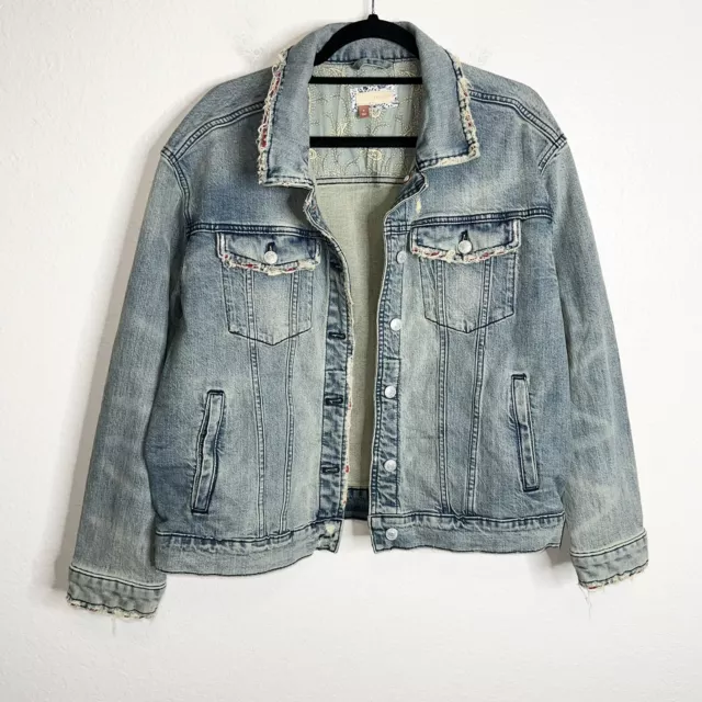 Pilcro Anthropologie Medium Distressed Oversized Boyfriend Trucker  Jean  Jacket