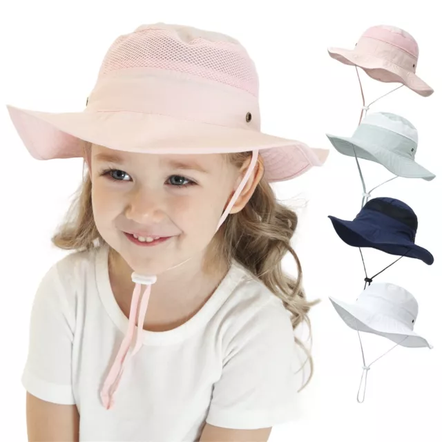 Toddler Kids Boy Girl Sun Hat Wide Brim UPF 50+ Protection Hat Adjustable Bucket