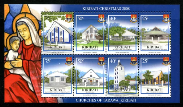 Kiribati Christmas Stamps 2008 MNH Churches of Tarawa Architecture 8v M/S