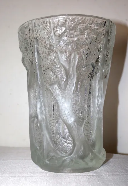 large antique 1930's Josef Inwald Barolac figural frosted art glass forest vase