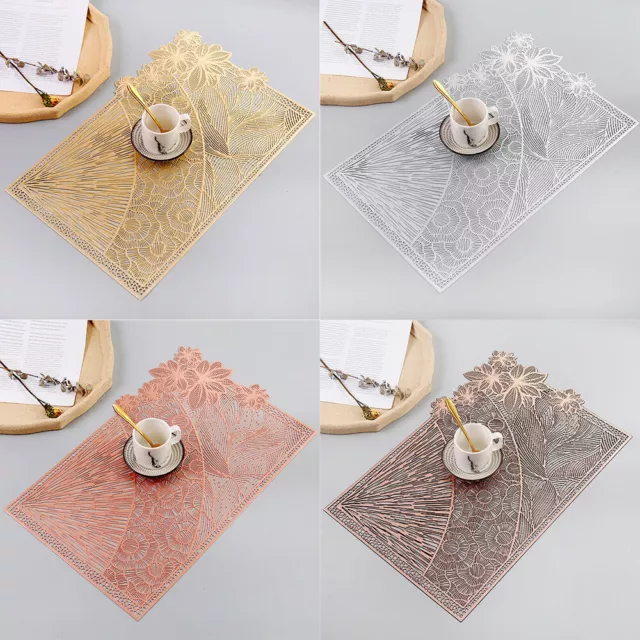 PVC Floral Creux Lieu Tapis Anti-dérapant Table Rectangle Tasse Dîner 30x40cm