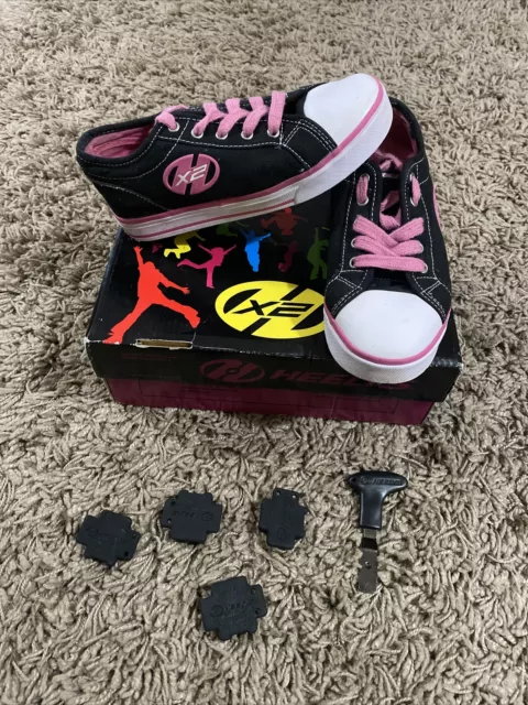 Heelys X2 Jazzy Black Pink Canvas - UK Size 2 EUR 34 Girls Roller Skates