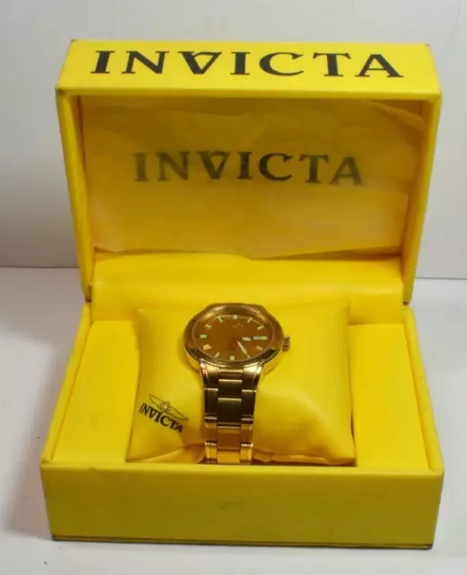 Invicta 3234 10 Colección Cyrus Hombres Fecha 23K Chapado en Oro Acero Reloj W/