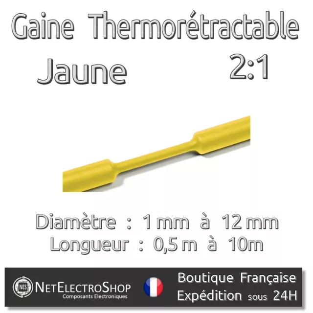 Gaine Thermorétractable - Jaune - 2:1 - Diamétre au choix : 1 mm à 12 mm