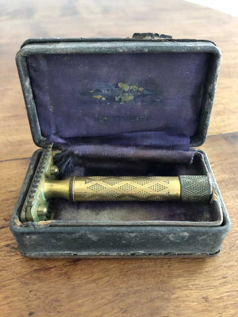 1920s GILLETTE New Standard Safety Razor Brass in Original Case Made in USA