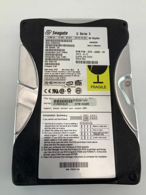 New Seagate St320413A 20Gb Harddrive 370-4365-01