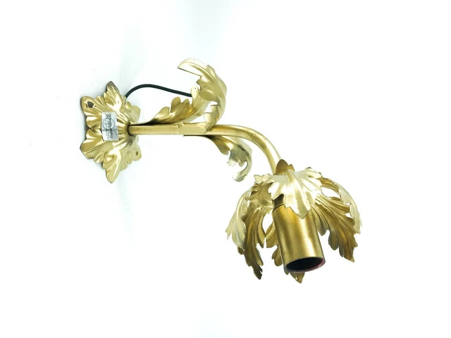 Plafonnier Vintage 3 Lumières Métal Doré Feuilles D'acanthe Et Verre Dépoli