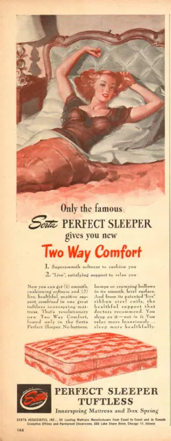 1946 vintage AD SERTA Perfect Sleeper Tuftless Mattress Pinup gal in bed  121815