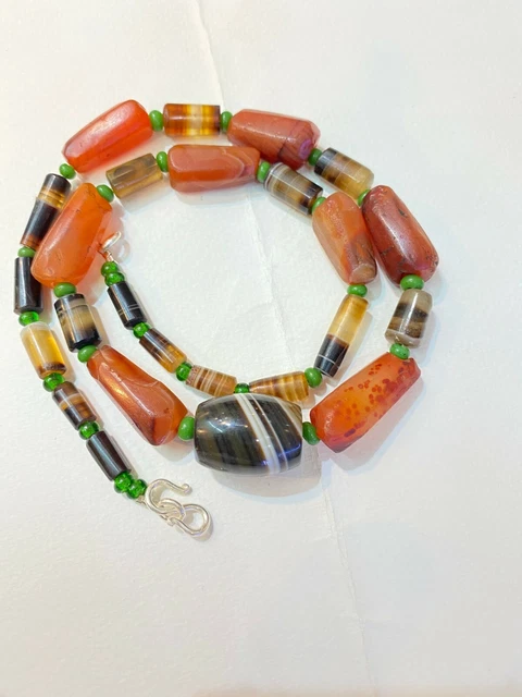 Old Ancient  Antique old Banded agate carnelian beads necklace  Angkor Cambodia