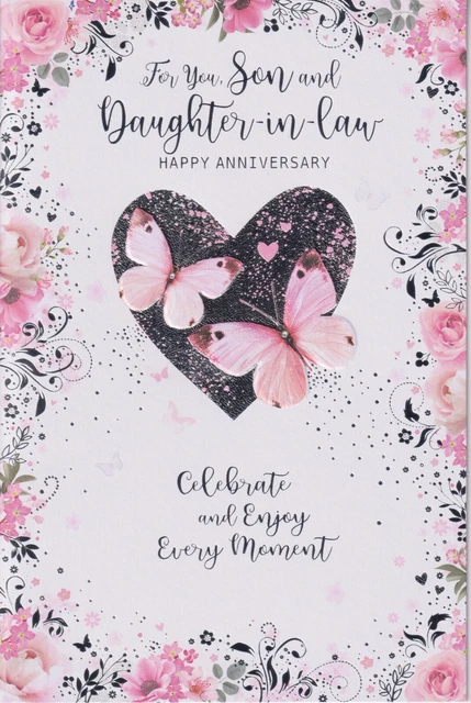 Anniversary Card For Son & Daughter-in-Law - 9" X 6" Cute Verse, Floral Design