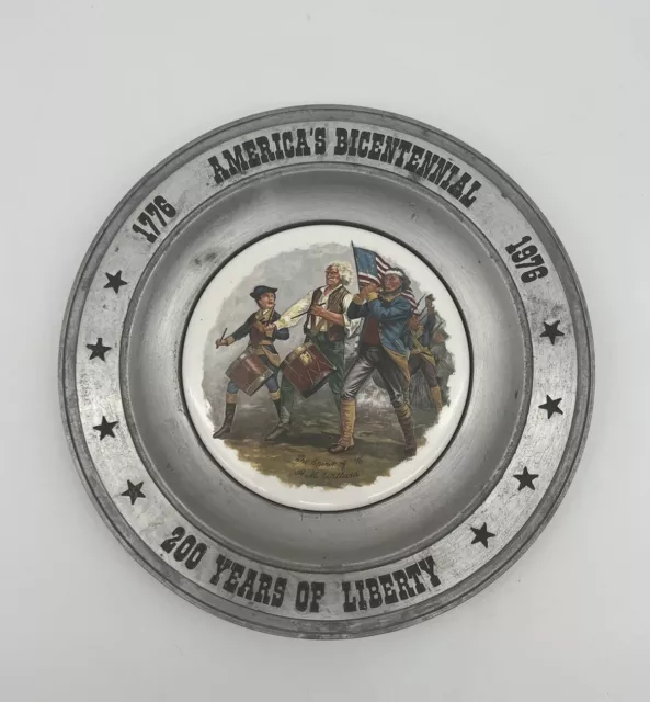 Vtg Pewter Wall Plate Americana Art China Co. America's Bicentennial 1776-1976