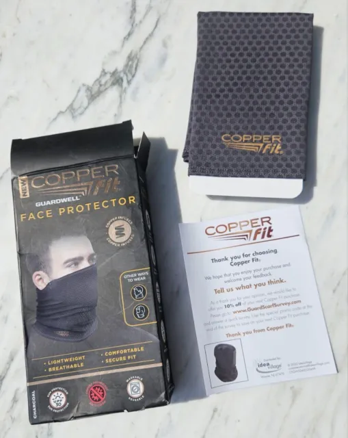 Copper Fit Guardwell Face Protector Mask Gaiter Adult Unisex Charcoal Gray NIB