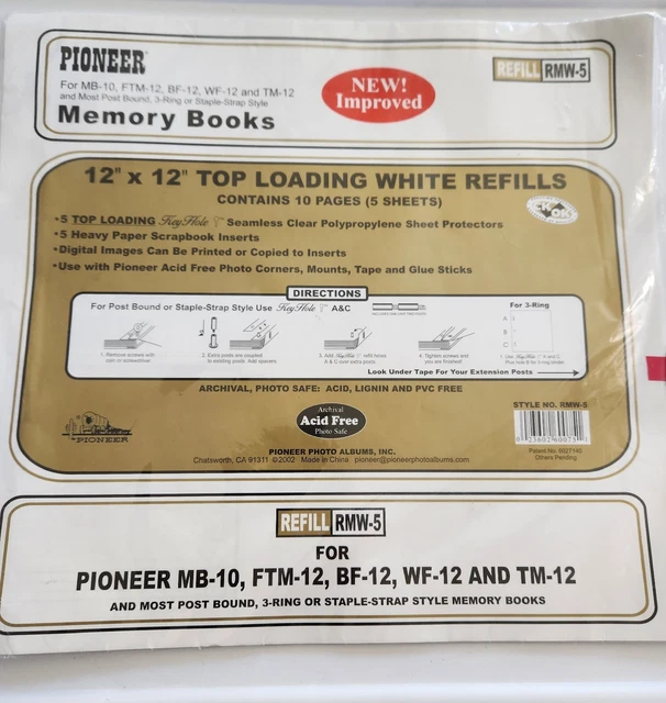 Pioneer photo album refill RMW-5 For Memory Scrapbook 5 Sheets (10 pg) 12" New