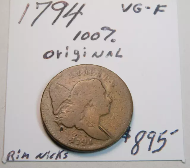 Very Scarce! 1794 1/2 Cent 100% Chocolate Brown Original Reverse Small Rim Nicks
