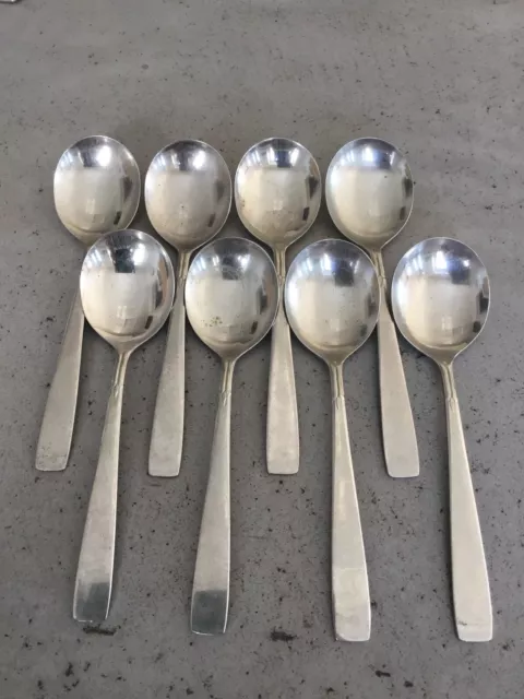 Soup Spoons. Oneidacraft Deluxe Stainless. Set of Eight. Vintage.