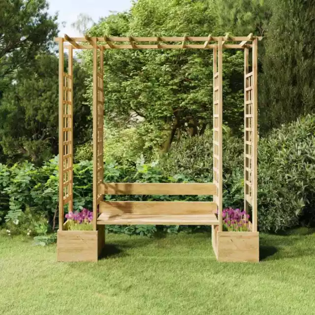 Solid Wood Pine Garden Pergola with Bench & Planters Impregnated Arbour vidaXL