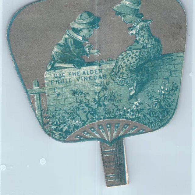 c1880s Oswago, NY Alden Fruit Vinegar Hand Fan Trade Card Die Cut Wilcox C32