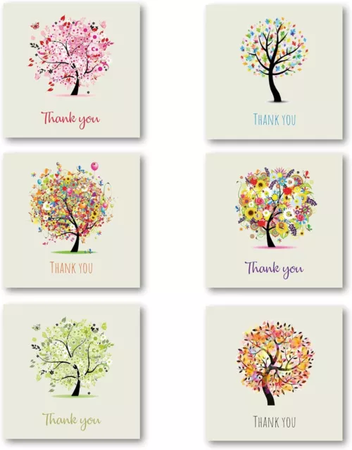 Thank You Cards Multipack of 24. Each Greeting Cards Pack includes 6 Tree desig