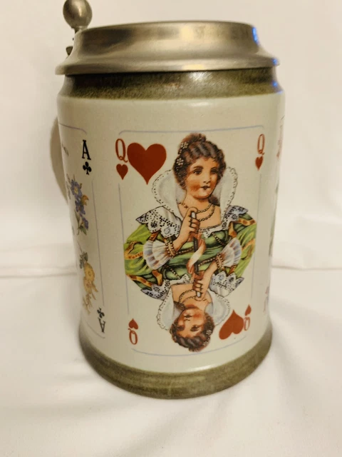 Vintage Marzi & Remy Beer Stein Made In Germany Queen Of Hearts Playing Cards
