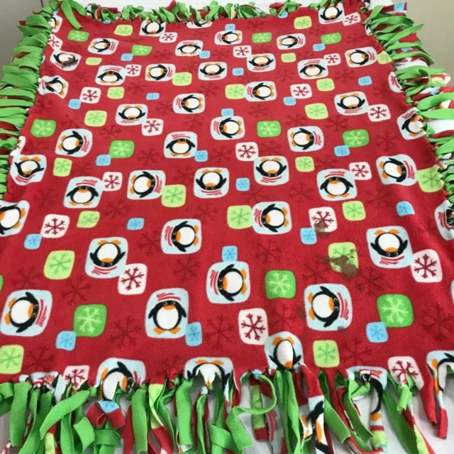 Handmade Quilt Penguin Fleece Snow Winter Bedding Fringed Throw Blanket 48"x 54"