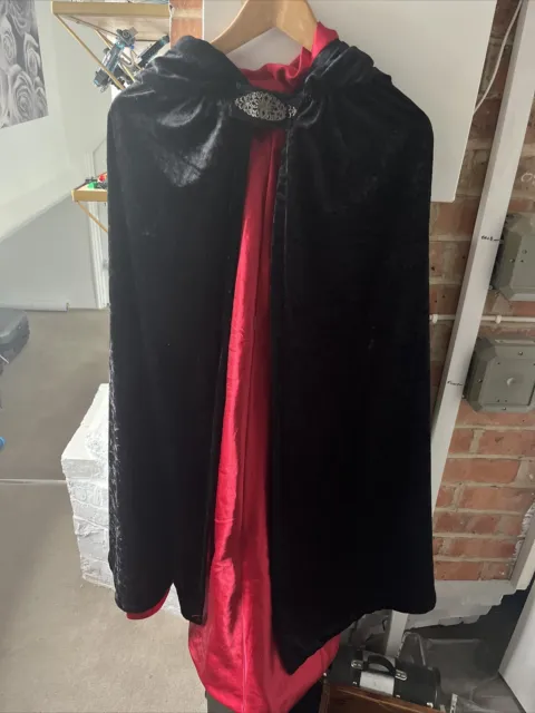 Costume mantello nero velluto foderato rosso Halloween bambini