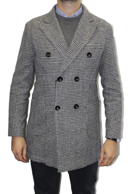 Cappotto UOMO doppiopetto fantasia galles "PBT" Grigio nero TAGLIA 50