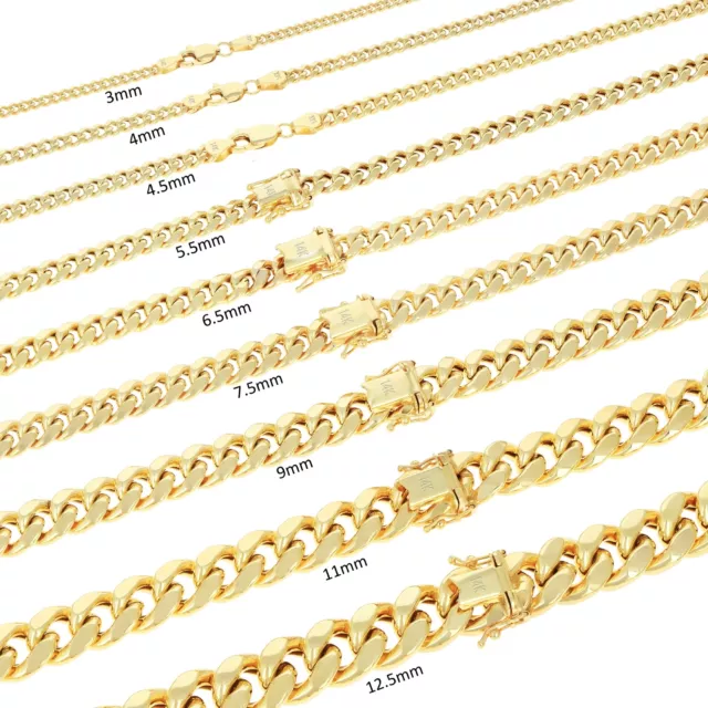 14K Yellow Gold 3mm-12.5mm Miami Cuban Link Necklace Chain or Bracelet, 7"- 30"