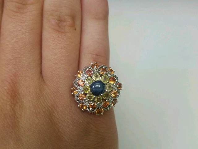 **Sterling Silver Multi-Gem/Star Sapphire Ring Size 5.25**