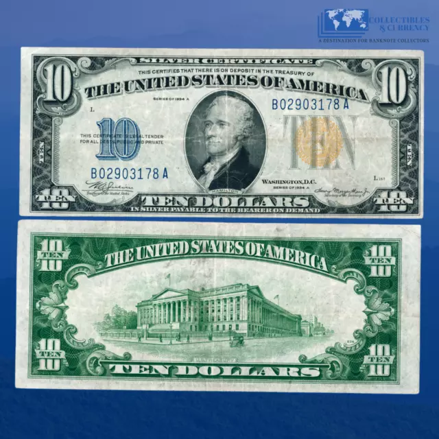 Fr.2309 1934A $10 Silver Certificate Yellow Seal "North Africa", VF #03178