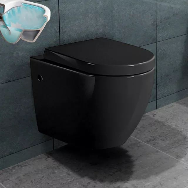 Design Weiß Schwarz Keramik Wand Hänge spülrandlos WC Toilette Softclose Sitz