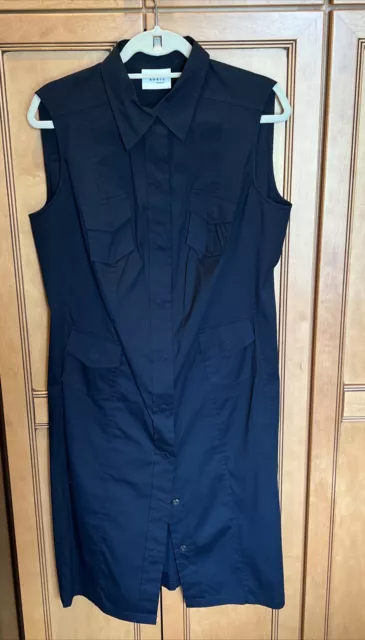 AKRIS Punto Sleeveless Shirt Dress Womens 14 Black Snap Front Cotton Pockets