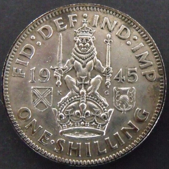 1945 GEORGE VI  SILVER SHILLING  ( 50% Silver )  British 1s Coin.   621