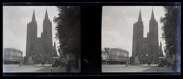 FRANCE Coutances Cathédrale c1930 Photo NEGATIVE Originale Plaque Stereo P74L18n