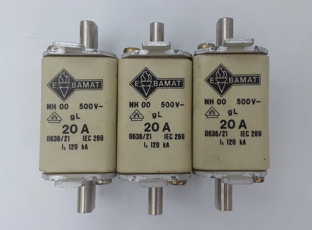3x Bals Bamat Nh 00 0636/21 Fusible 20A 500V Dispositif de Sécurité de Lame NH00 2