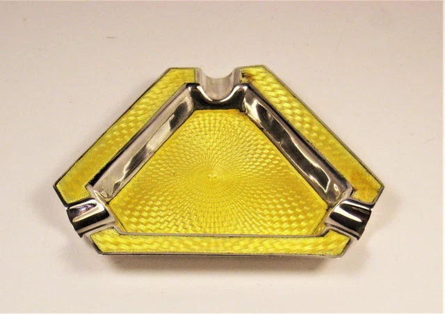 Ash tray VERY UNUSUAL sterling silver guiloche and enamel 1930