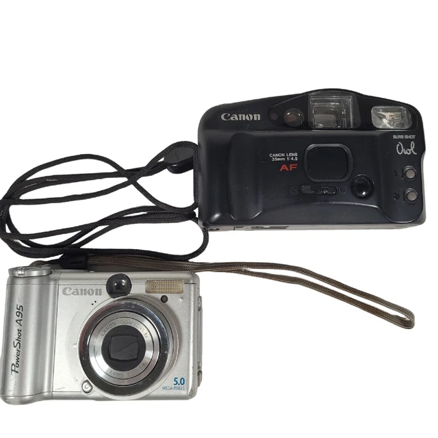 Canon Power Shot A95 5.0 Mega Pixels Digital & Sure Shot Owl 35mm Camera Lot