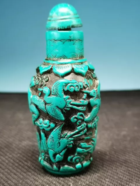 Chinese Old Collection Exquisite Turquoise Carved Flower/Bird Snuff Bottles F10