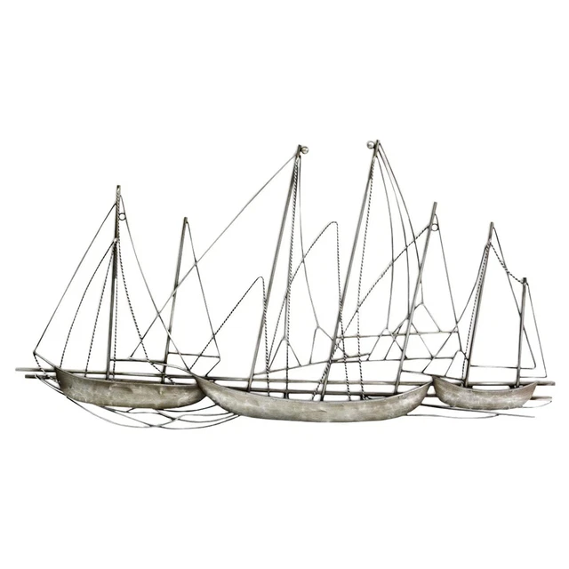 Stratton Home Decor Metal Sailboat Scene Hanging Wall Decor, Antique Silver