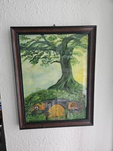 Antiker Rahmen ,Acryl Bild,Baum,Hobbit, Gemälde ,Malerei,