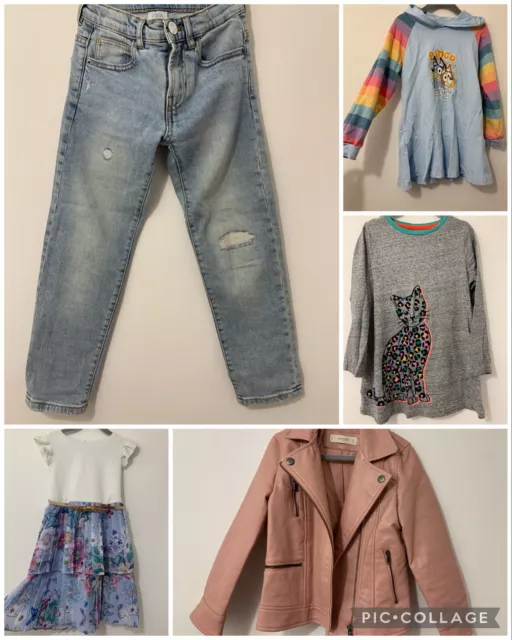 Girls age 6-7 bundle - Mango biker jacket, Bluey & Boden, Zara Jeans (5 Items)