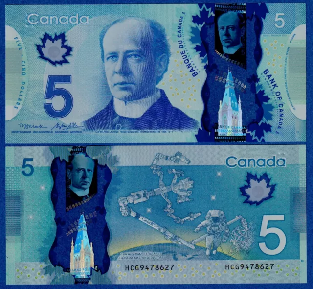 Canada $5 (2013) P106b " Macklem &  Poloz "- UNC POLYMER NOTE - PREFIX HCG