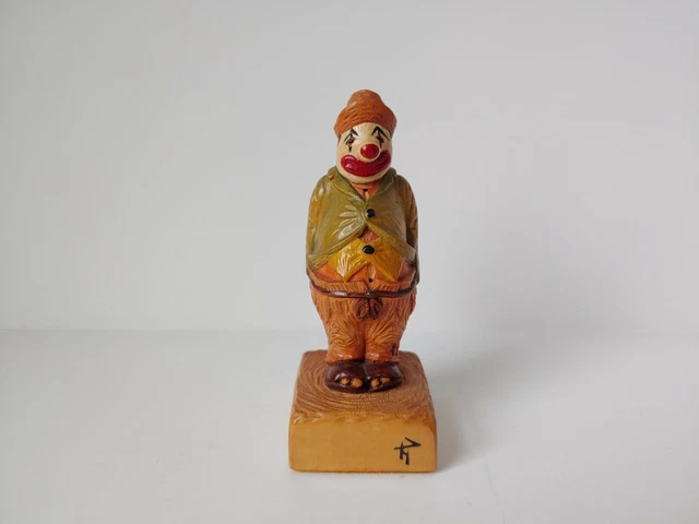 Vintage Hand carved wooden clown painted circus figure wood