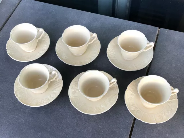 Antique Royal Cauldon embossed demitasse cups & saucers - set of six - box!