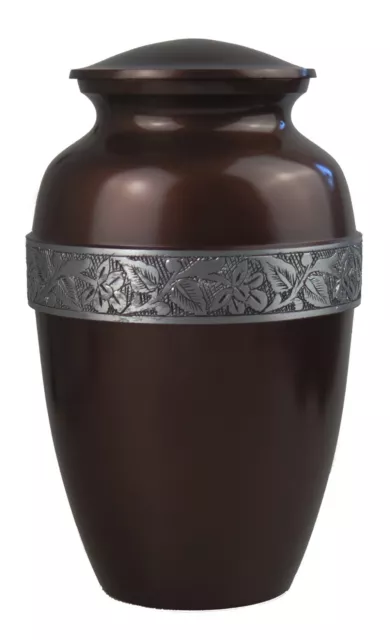 Large Aluminium Brown & Silver Urn for Adult Ashes Cremains Funeral Memorial